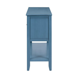 English Elm Trexm Cambridge Vintage Pine Console Table Four Drawers Open Shelf Entryway Storage Light Navy N715P415310H