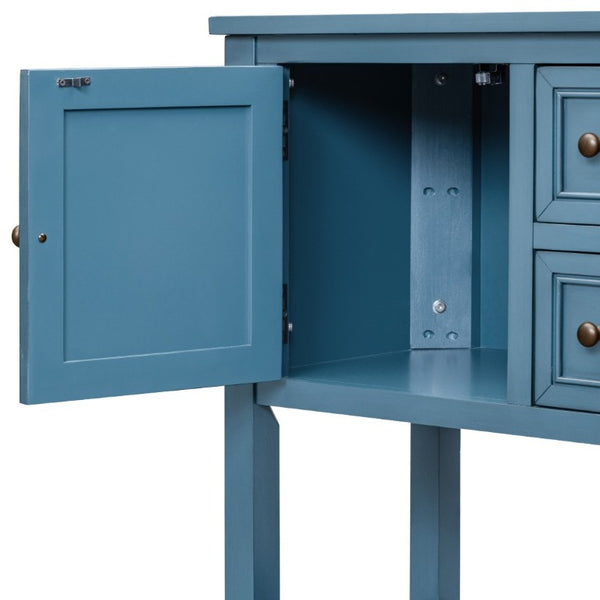 English Elm Trexm Cambridge Vintage Pine Console Table Four Drawers Open Shelf Entryway Storage Light Navy N715P415310H