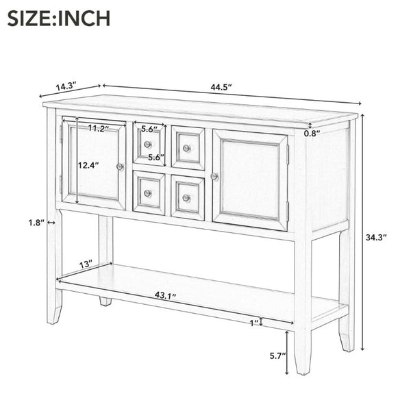 English Elm Trexm Cambridge Vintage Pine Console Table Four Drawers Open Shelf Entryway Storage Light Navy N715P415310H