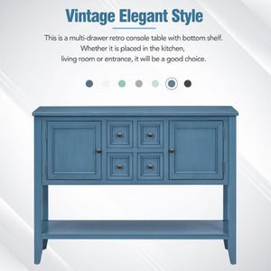English Elm Trexm Cambridge Vintage Pine Console Table Four Drawers Open Shelf Entryway Storage Light Navy N715P415310H