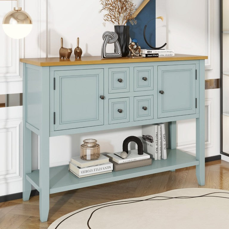 English Elm Trexm Cambridge Vintage Pine Console Table with Four Drawers and Shelf for Entryway N715P415310K