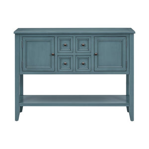 English Elm Trexm Cambridge Vintage Pine Console Table Four Drawers Open Shelf Entryway Storage Dark Blue N715P415310M