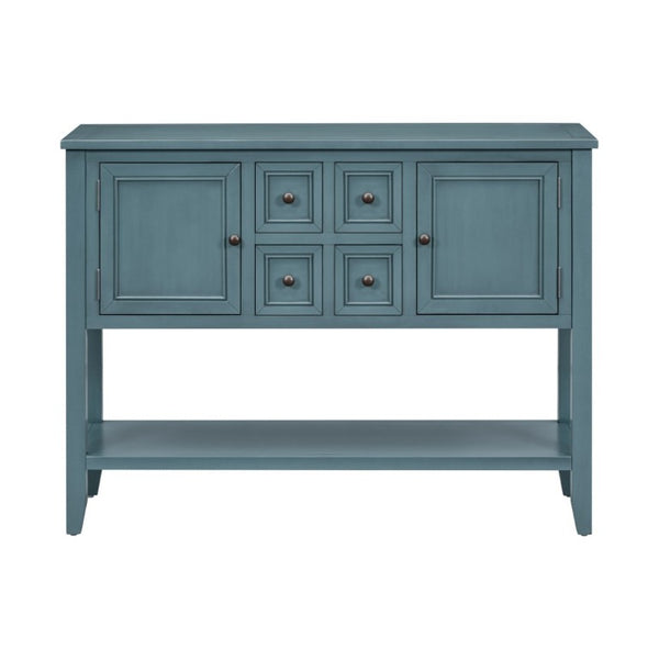 English Elm Trexm Cambridge Vintage Pine Console Table Four Drawers Open Shelf Entryway Storage Dark Blue N715P415310M