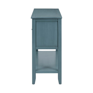 English Elm Trexm Cambridge Vintage Pine Console Table Four Drawers Open Shelf Entryway Storage Dark Blue N715P415310M