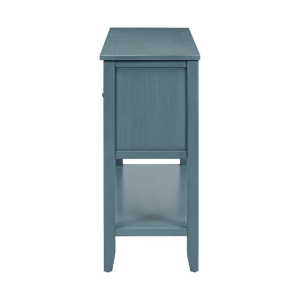 English Elm Trexm Cambridge Vintage Pine Console Table Four Drawers Open Shelf Entryway Storage Dark Blue N715P415310M