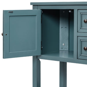 English Elm Trexm Cambridge Vintage Pine Console Table Four Drawers Open Shelf Entryway Storage Dark Blue N715P415310M