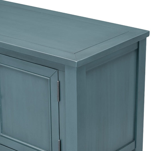 English Elm Trexm Cambridge Vintage Pine Console Table Four Drawers Open Shelf Entryway Storage Dark Blue N715P415310M