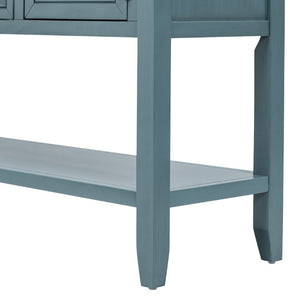 English Elm Trexm Cambridge Vintage Pine Console Table Four Drawers Open Shelf Entryway Storage Dark Blue N715P415310M