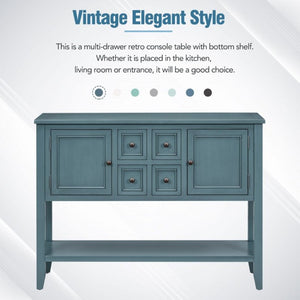 English Elm Trexm Cambridge Vintage Pine Console Table Four Drawers Open Shelf Entryway Storage Dark Blue N715P415310M
