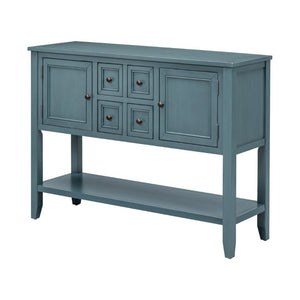 English Elm Trexm Cambridge Vintage Pine Console Table Four Drawers Open Shelf Entryway Storage Dark Blue N715P415310M