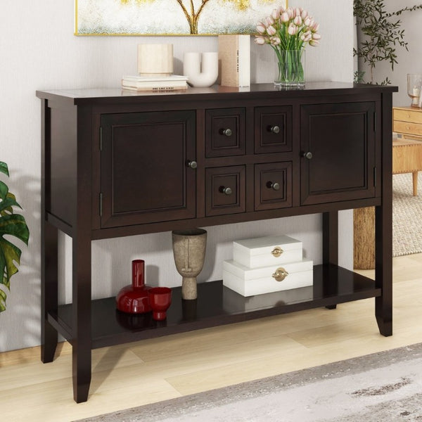 English Elm Trexm Cambridge Vintage Pine Console Table Four Drawers Open Shelf Entryway Storage Espresso N715P415310P