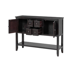 English Elm Trexm Cambridge Vintage Pine Console Table Four Drawers Open Shelf Entryway Storage Espresso N715P415310P