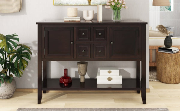 English Elm Trexm Cambridge Vintage Pine Console Table Four Drawers Open Shelf Entryway Storage Espresso N715P415310P