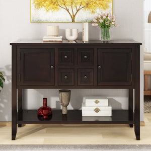 English Elm Trexm Cambridge Vintage Pine Console Table Four Drawers Open Shelf Entryway Storage Espresso N715P415310P