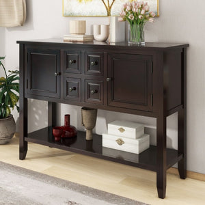 English Elm Trexm Cambridge Vintage Pine Console Table Four Drawers Open Shelf Entryway Storage Espresso N715P415310P