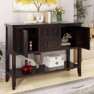 English Elm Trexm Cambridge Vintage Pine Console Table Four Drawers Open Shelf Entryway Storage Espresso N715P415310P
