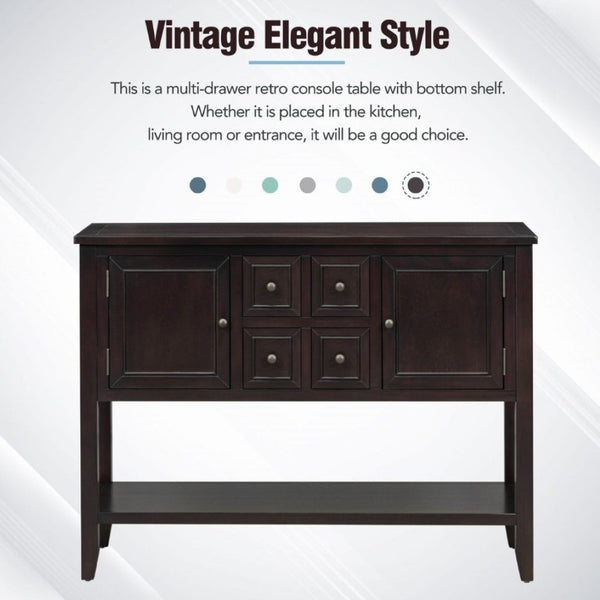 English Elm Trexm Cambridge Vintage Pine Console Table Four Drawers Open Shelf Entryway Storage Espresso N715P415310P