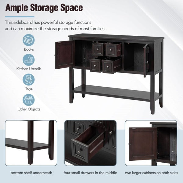 English Elm Trexm Cambridge Vintage Pine Console Table Four Drawers Open Shelf Entryway Storage Espresso N715P415310P