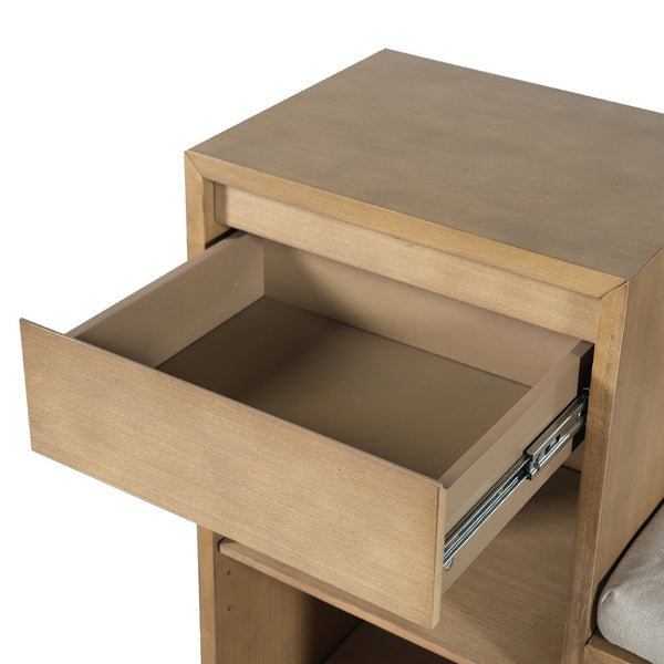 English Elm Trexm Cushioned Mudroom Bench with Flip Compartments Drawers and Open Shelving Brown N715P437150D