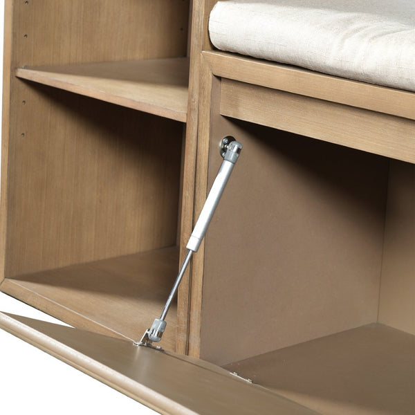 English Elm Trexm Cushioned Mudroom Bench with Flip Compartments Drawers and Open Shelving Brown N715P437150D