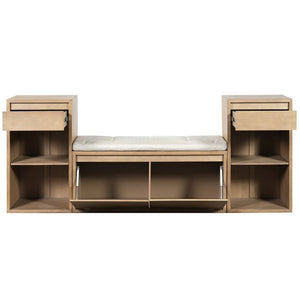 English Elm Trexm Cushioned Mudroom Bench with Flip Compartments Drawers and Open Shelving Brown N715P437150D