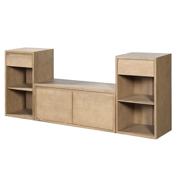 English Elm Trexm Cushioned Mudroom Bench with Flip Compartments Drawers and Open Shelving Brown N715P437150D