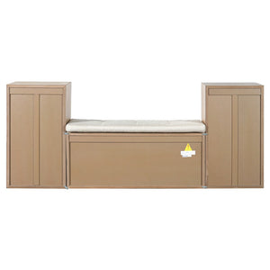 English Elm Trexm Cushioned Mudroom Bench with Flip Compartments Drawers and Open Shelving Brown N715P437150D