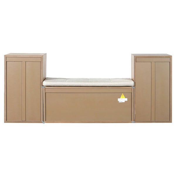 English Elm Trexm Cushioned Mudroom Bench with Flip Compartments Drawers and Open Shelving Brown N715P437150D