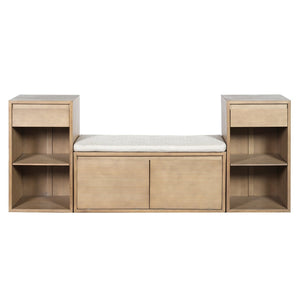 English Elm Trexm Cushioned Mudroom Bench with Flip Compartments Drawers and Open Shelving Brown N715P437150D