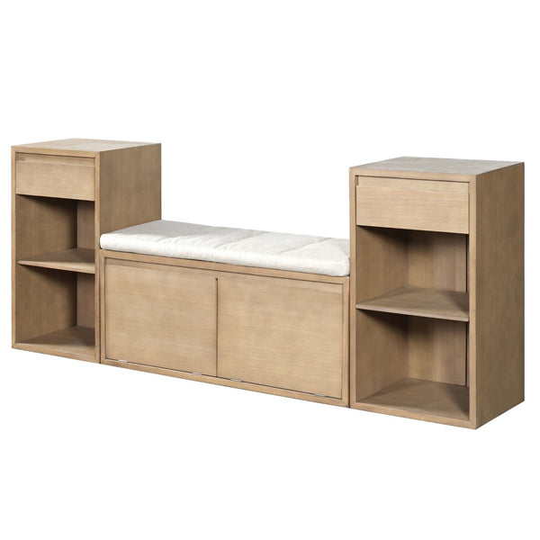 English Elm Trexm Cushioned Mudroom Bench with Flip Compartments Drawers and Open Shelving Brown N715P437150D