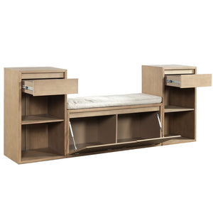 English Elm Trexm Cushioned Mudroom Bench with Flip Compartments Drawers and Open Shelving Brown N715P437150D