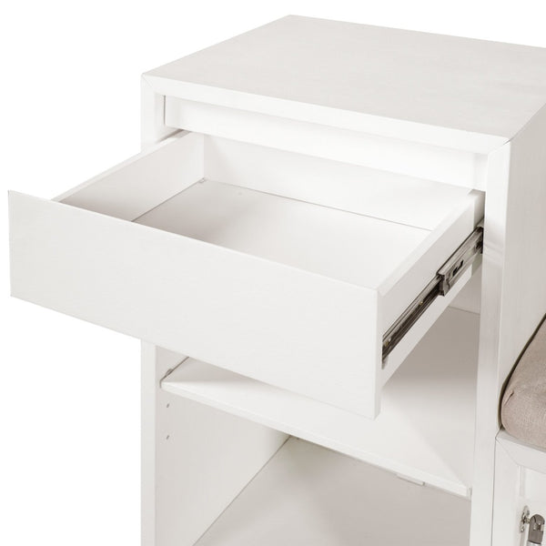 English Elm Trexm Cushioned Mudroom Bench with Flip Compartments Drawers and Open Shelving White N715P437150K
