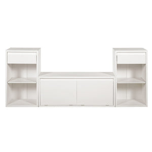 English Elm Trexm Cushioned Mudroom Bench with Flip Compartments Drawers and Open Shelving White N715P437150K