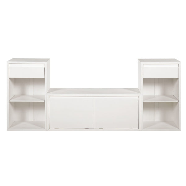 English Elm Trexm Cushioned Mudroom Bench with Flip Compartments Drawers and Open Shelving White N715P437150K
