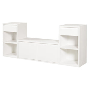 English Elm Trexm Cushioned Mudroom Bench with Flip Compartments Drawers and Open Shelving White N715P437150K