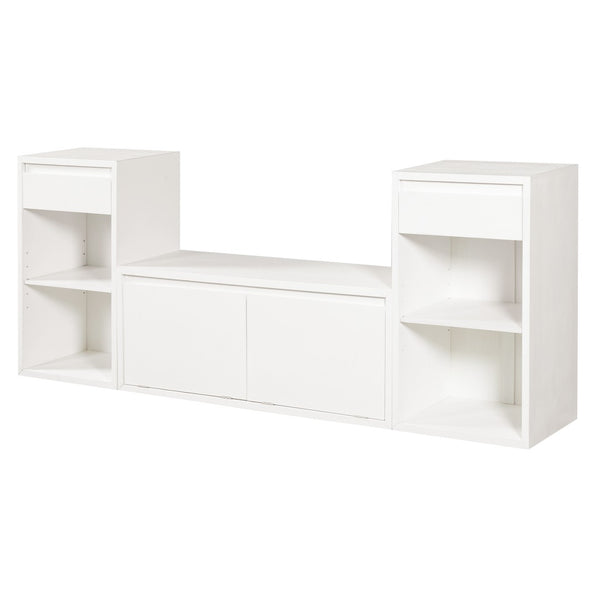 English Elm Trexm Cushioned Mudroom Bench with Flip Compartments Drawers and Open Shelving White N715P437150K