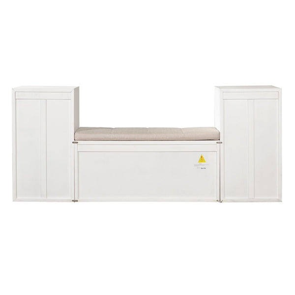 English Elm Trexm Cushioned Mudroom Bench with Flip Compartments Drawers and Open Shelving White N715P437150K