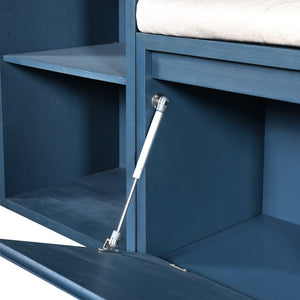 English Elm Trexm Cushioned Mudroom Bench with Flip Compartments Drawers and Open Shelving Antique Navy N715P437150M