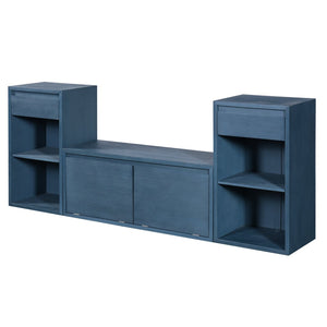 English Elm Trexm Cushioned Mudroom Bench with Flip Compartments Drawers and Open Shelving Antique Navy N715P437150M