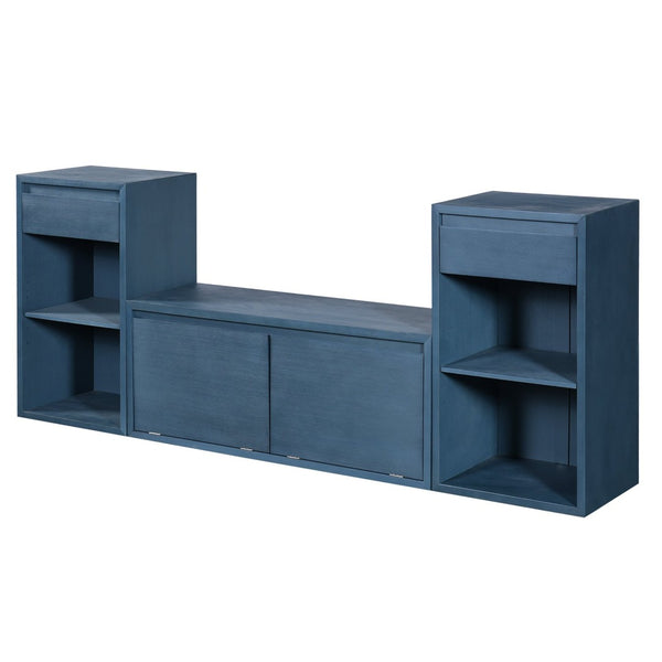 English Elm Trexm Cushioned Mudroom Bench with Flip Compartments Drawers and Open Shelving Antique Navy N715P437150M