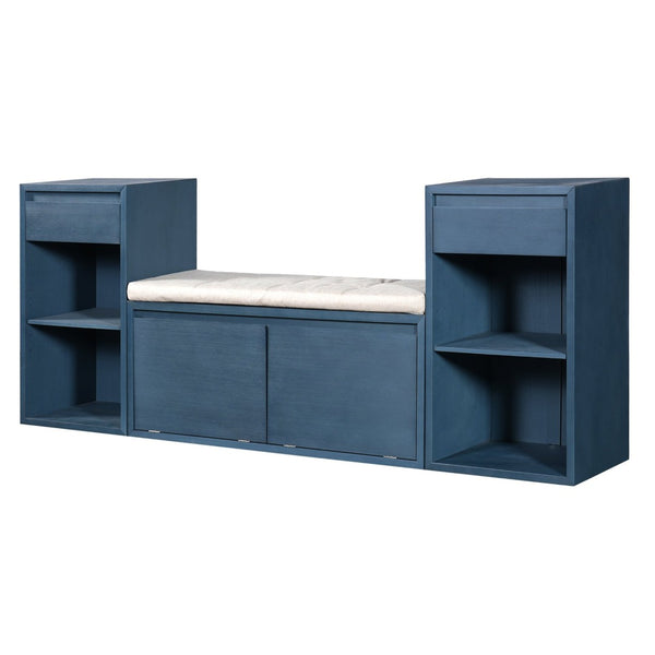 English Elm Trexm Cushioned Mudroom Bench with Flip Compartments Drawers and Open Shelving Antique Navy N715P437150M