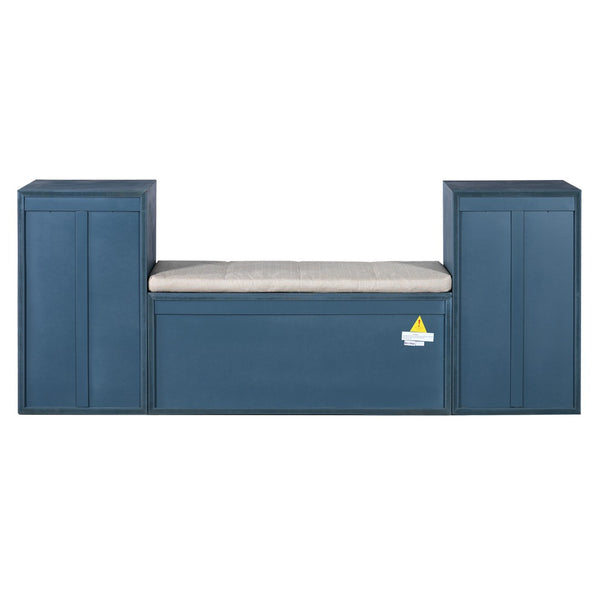 English Elm Trexm Cushioned Mudroom Bench with Flip Compartments Drawers and Open Shelving Antique Navy N715P437150M