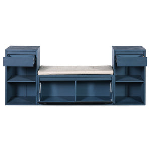 English Elm Trexm Cushioned Mudroom Bench with Flip Compartments Drawers and Open Shelving Antique Navy N715P437150M
