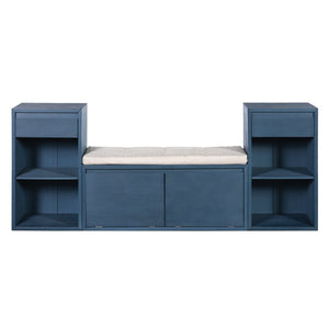 English Elm Trexm Cushioned Mudroom Bench with Flip Compartments Drawers and Open Shelving Antique Navy N715P437150M