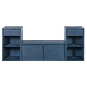 English Elm Trexm Cushioned Mudroom Bench with Flip Compartments Drawers and Open Shelving Antique Navy N715P437150M