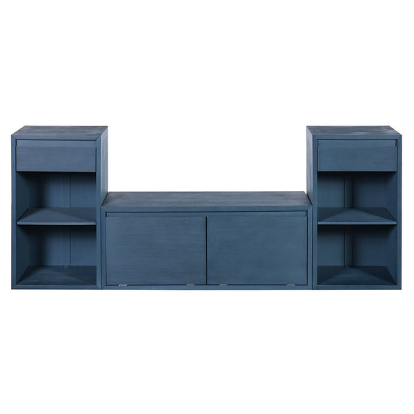 English Elm Trexm Cushioned Mudroom Bench with Flip Compartments Drawers and Open Shelving Antique Navy N715P437150M