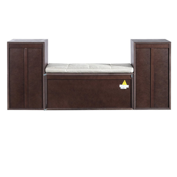 English Elm Trexm Cushioned Mudroom Bench with Flip Compartments Drawers and Open Shelving Espresso N715P437150P