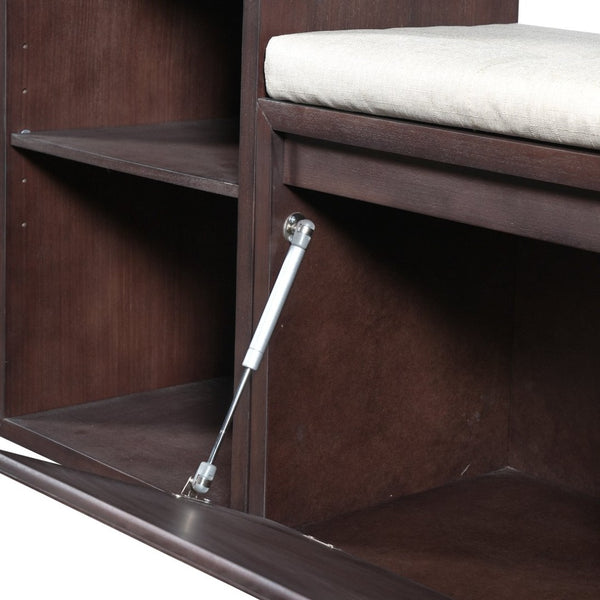 English Elm Trexm Cushioned Mudroom Bench with Flip Compartments Drawers and Open Shelving Espresso N715P437150P