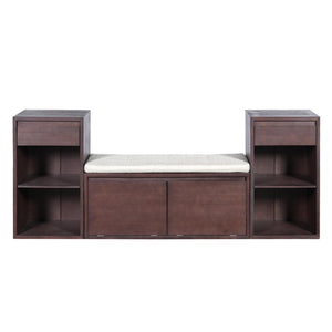 English Elm Trexm Cushioned Mudroom Bench with Flip Compartments Drawers and Open Shelving Espresso N715P437150P