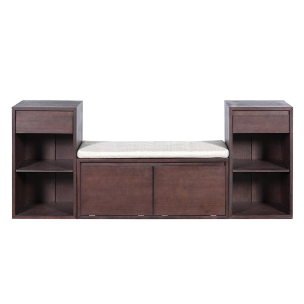 English Elm Trexm Cushioned Mudroom Bench with Flip Compartments Drawers and Open Shelving Espresso N715P437150P